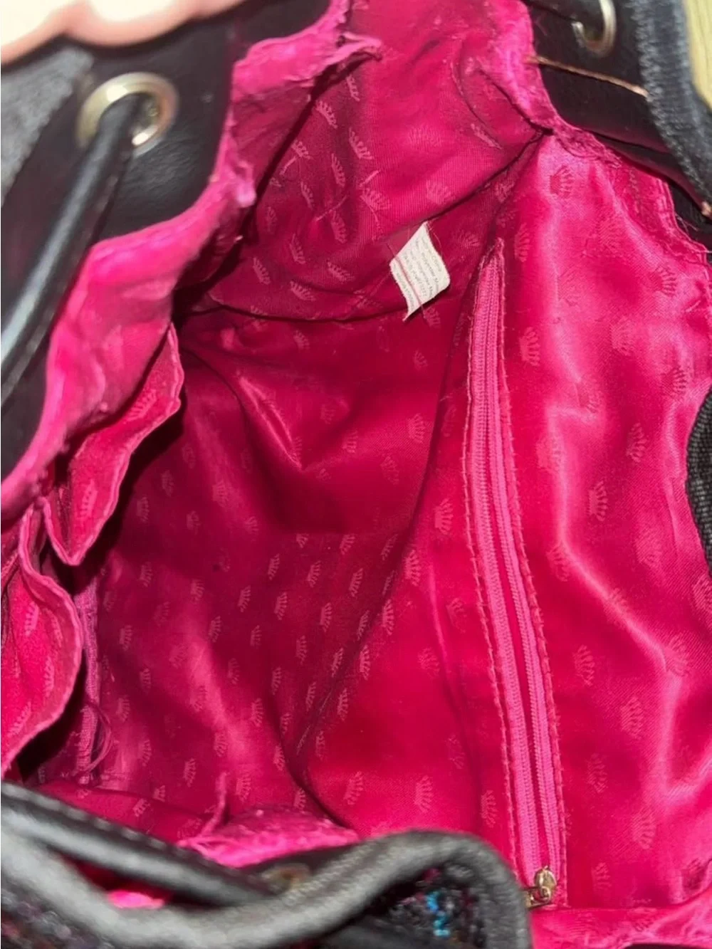 Juicy Couture Sequin Backpack in Black with Pink & Teal Accents - Picture 2 of 2